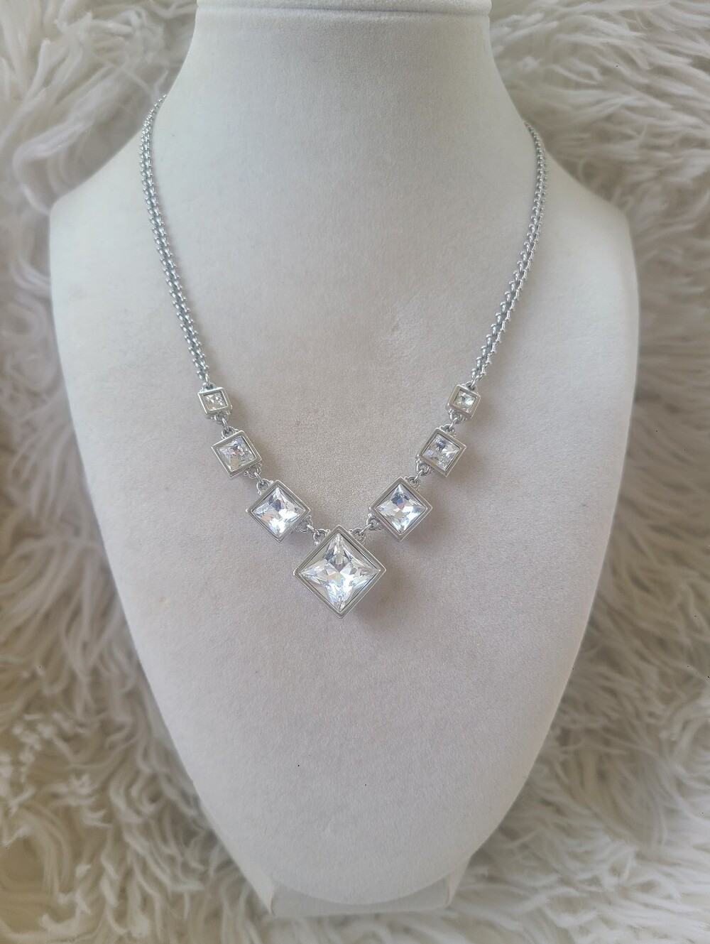 Swarovski Square Graduated Crystal Necklace- Excellent Vintage Condition